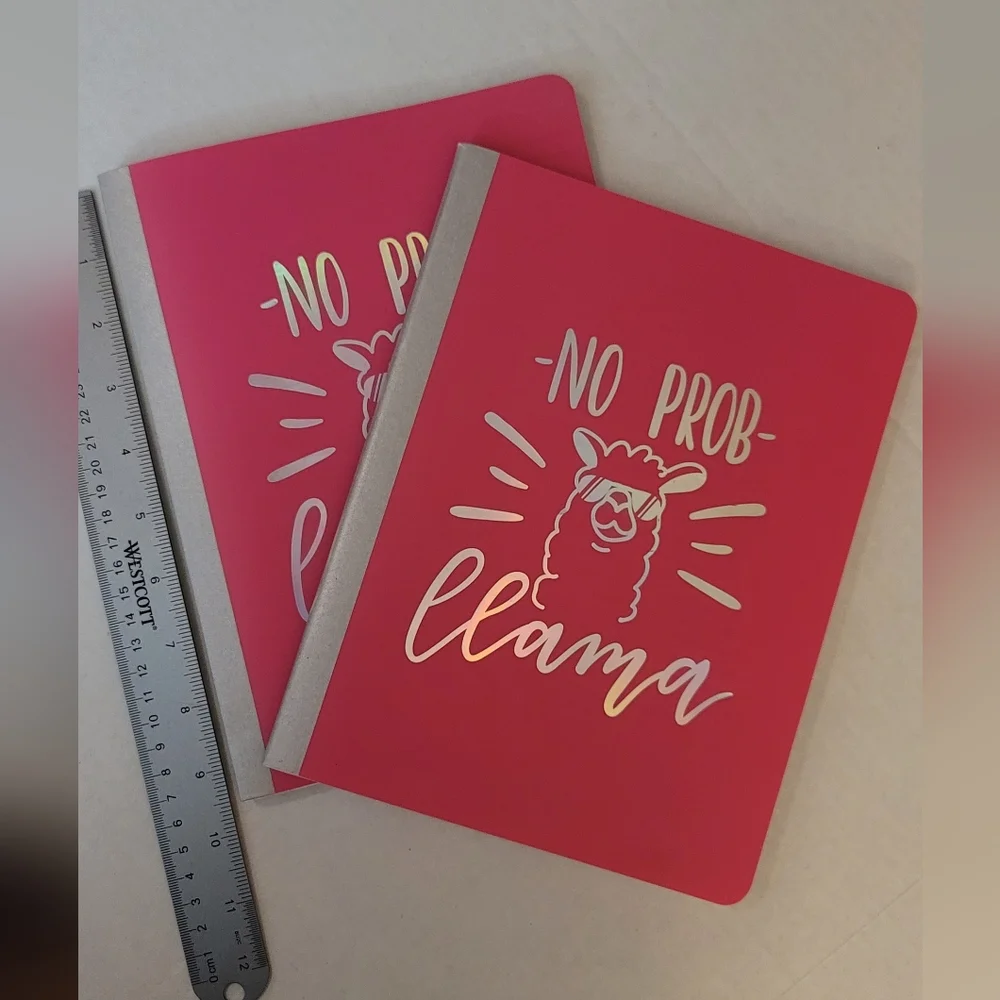 School supplies 2 pink holographic print notepads No Prob Llama composition Book